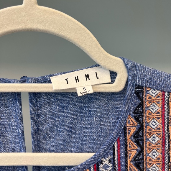 Multi-color embroidery on blue dress THML Size Small - Picture 4 of 5